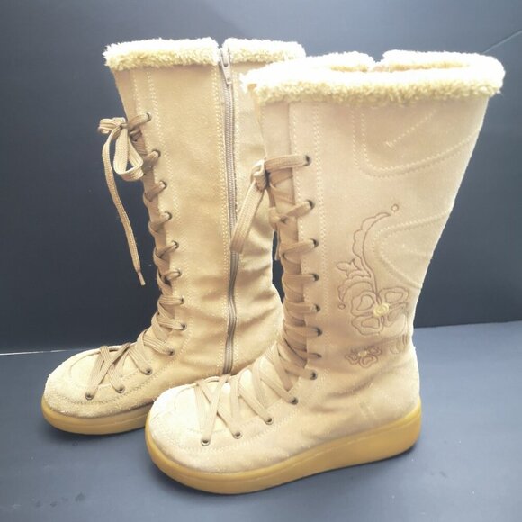 Tan Size 39(approx.8.5 US)side Zip Slight Wedge Faux Fur Suede Lined Boots - Picture 2 of 8